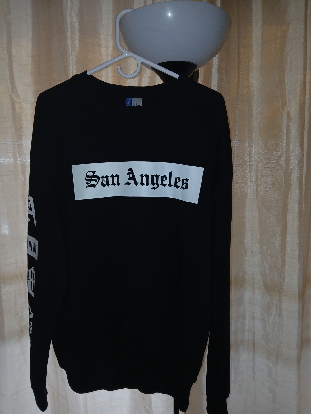 Divided Black Crewneck Sweater with White "San Angeles" Print
